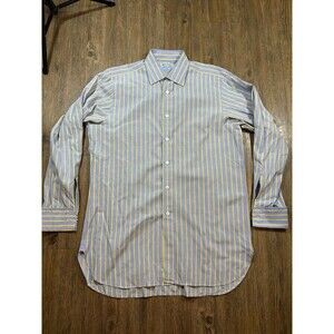 Hilditch & Key Mens Shirt Blue 15.5 Cotton Button Up French Cuffs England